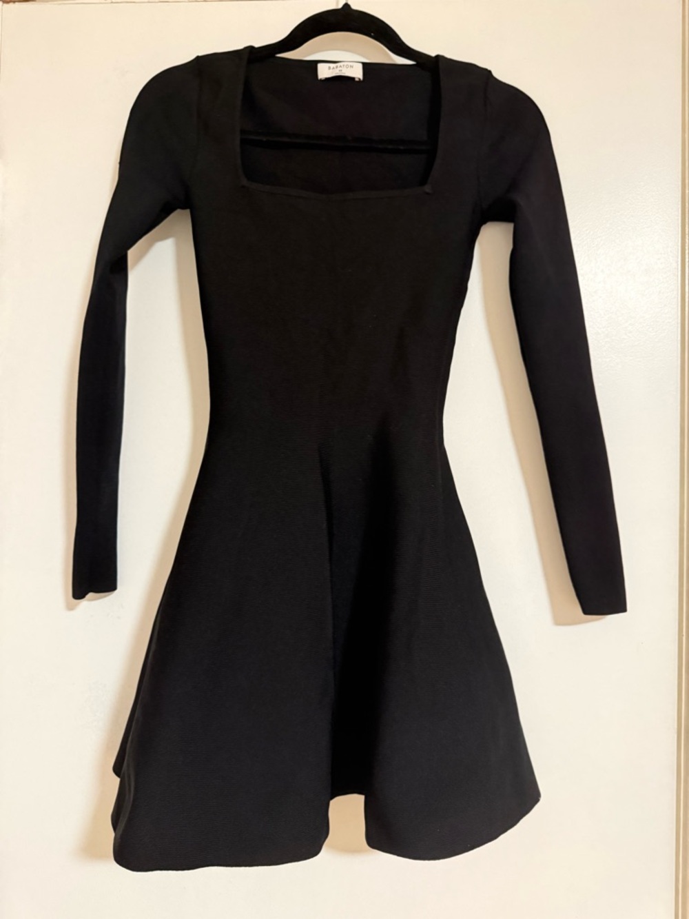 Babaton Black Long-Sleeve Square-Neck Fit & Flare Dress